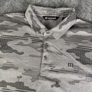 Travis Mathew Beachside Stealth Polo Shirt Men XL Gray Camo Palm Tree Golf